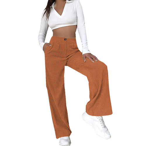 Damen Hochwertige Cordhose mit weitem Bein und hohen Taille EB