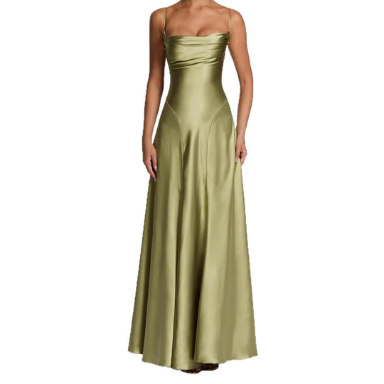 Damen Elegantes Maxi-Kleid mit fließendem Satin und verführerischem Spaghettiträger EB