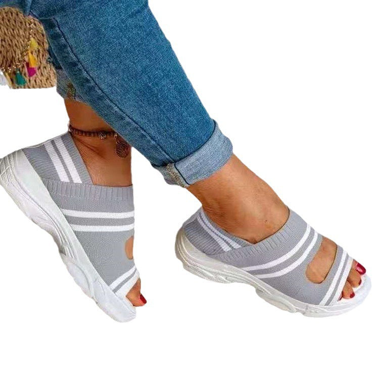 Damen Strick-Slipper mit offener Zehenpartie, atmungsaktivem Stretch-Obermaterial und leichter Komfortsohle EB
