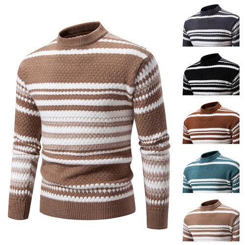 Herren gestreifter Strickpullover mit hohem Stehkragen und weicher Textur EB