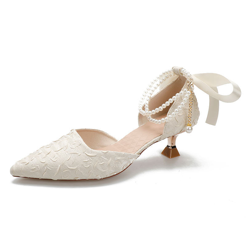Damen elegante spitze Slingback-Pumps mit luxuriösem Perlenschmuck EB
