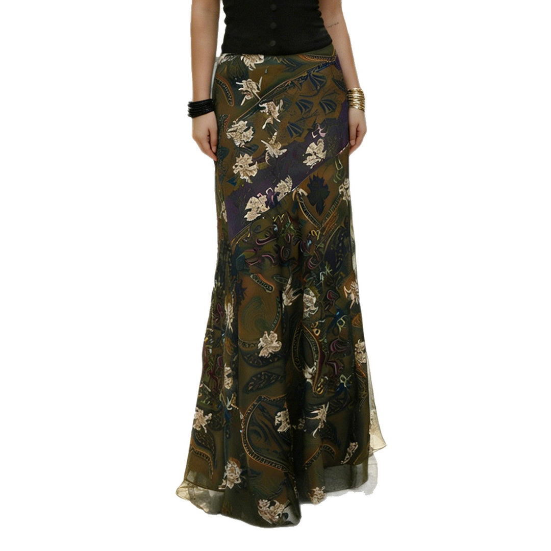 Damen Langer, eleganter Rock im Vintage-Stil mit floralem Muster und fließendem Schnitt EB