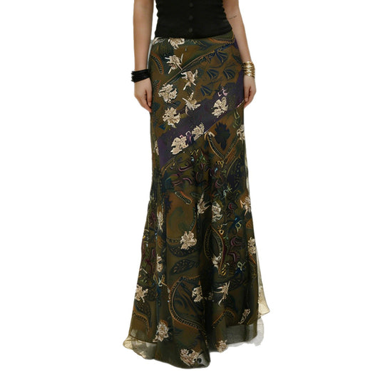 Damen Langer, eleganter Rock im Vintage-Stil mit floralem Muster und fließendem Schnitt EB