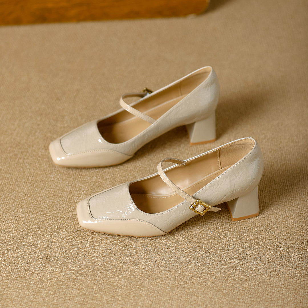 Damen elegante Mary Jane Pumps mit quadratischer Schuhspitze und modischem Riemen EB