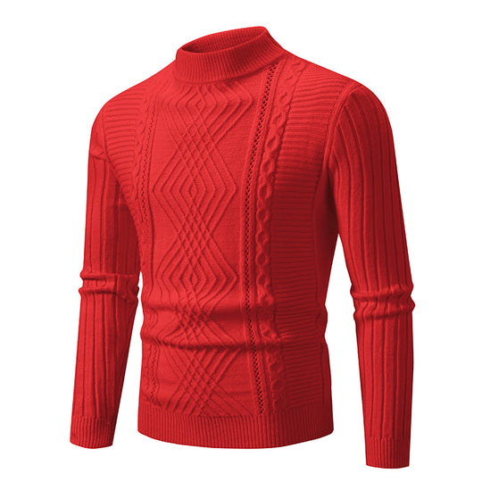 Herren eleganter Strickpullover mit modernem Zopfdesign und hohem Kragen EB