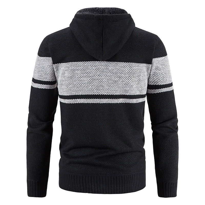 Herren nan gefütterte Strick-Kapuzenjacke mit Teddyfutter, durchgehendem Reißverschluss und Kordelzug EB