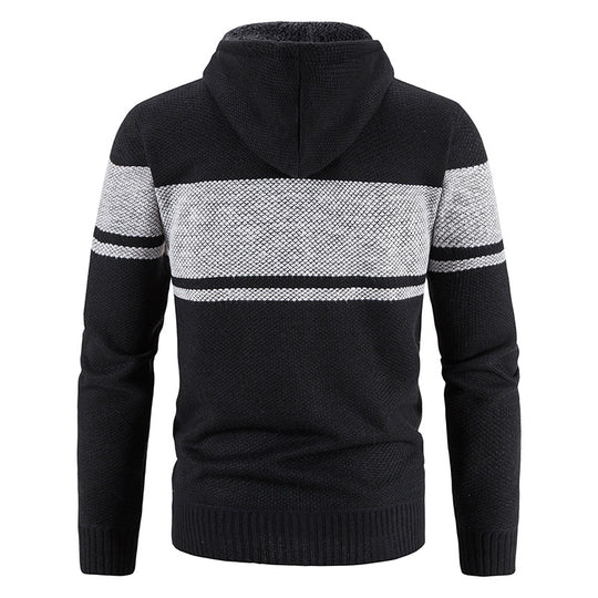 Herren nan gefütterte Strick-Kapuzenjacke mit Teddyfutter, durchgehendem Reißverschluss und Kordelzug EB