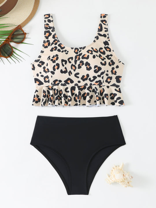 Damen Tankini-Set mit modischem Rüschendesign und hohem Schnitt EB