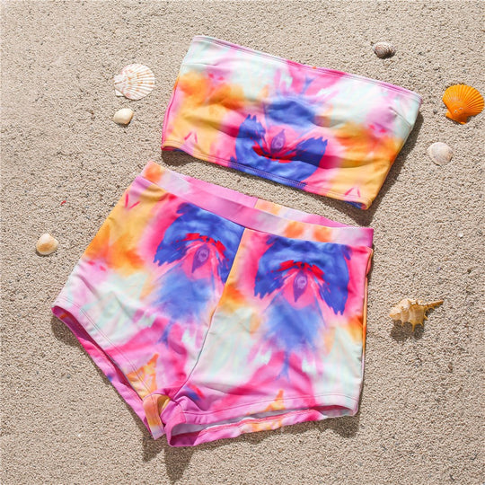 Damen Hochgeschnittener Bikini-Set mit modernem Batikdesign EB