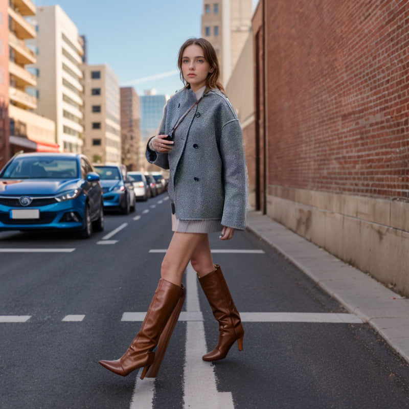 Damen Modische Doppelreihige Wolljacke mit zeitgenössischem Schnitt EB