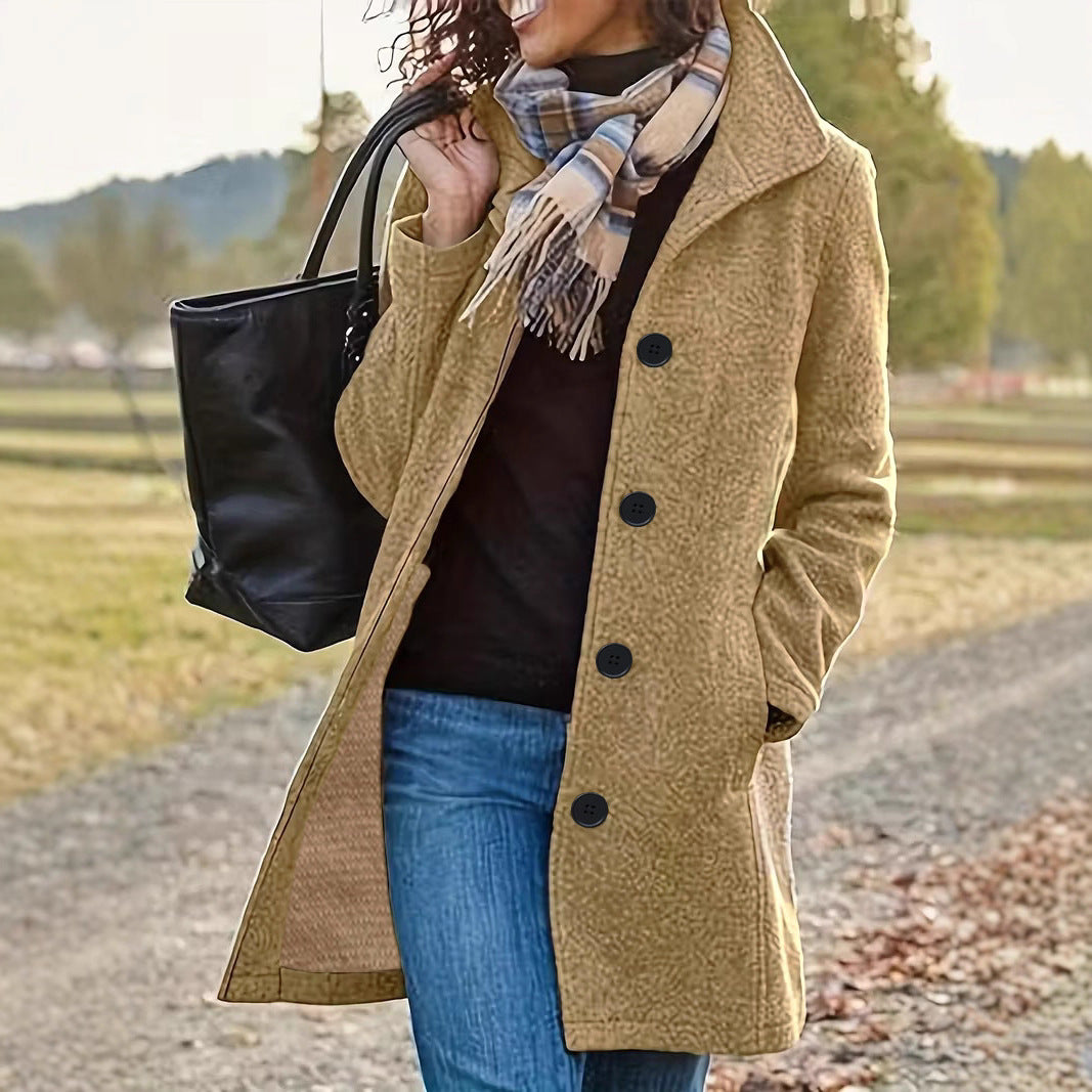 Damen nan taillierter Wollmix-Mantel mit großer Knopfleiste und Eingrifftaschen EB