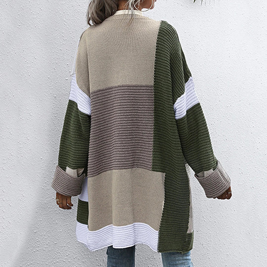 Damen lässige Strickjacke mit geometrischem Muster und offenen Ärmeln EB