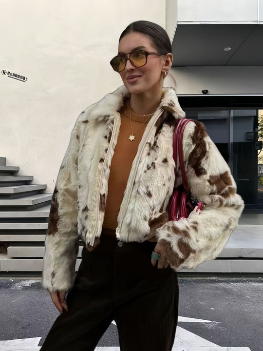 Damen modische und strapazierfähige Kunstpelzjacke EB