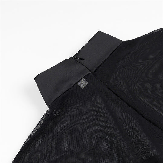 Damen elegantes Minikleid mit transparenten Ärmeln und hohem Kragen EB