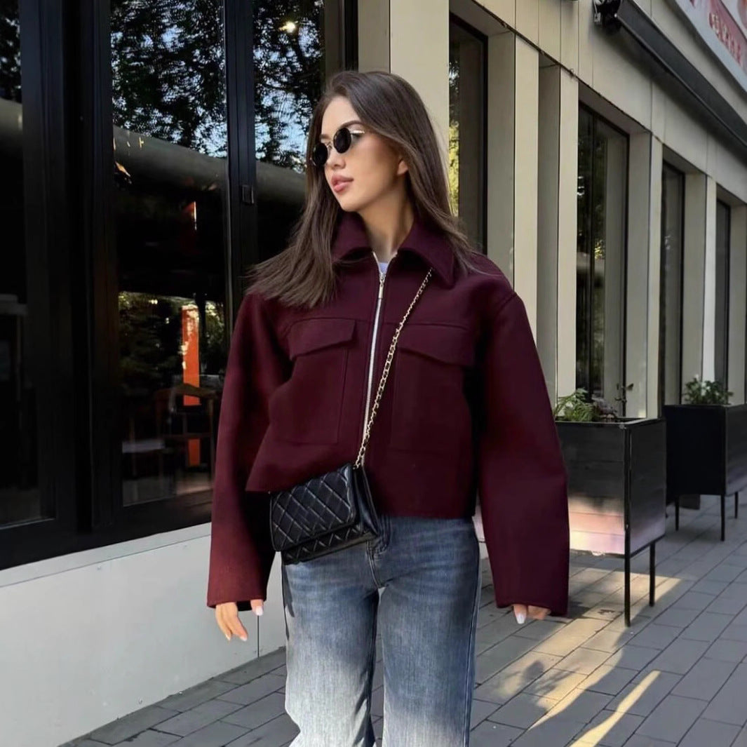 Damen lässige Wolljacke mit praktischen Taschen und modernem Schnitt EB
