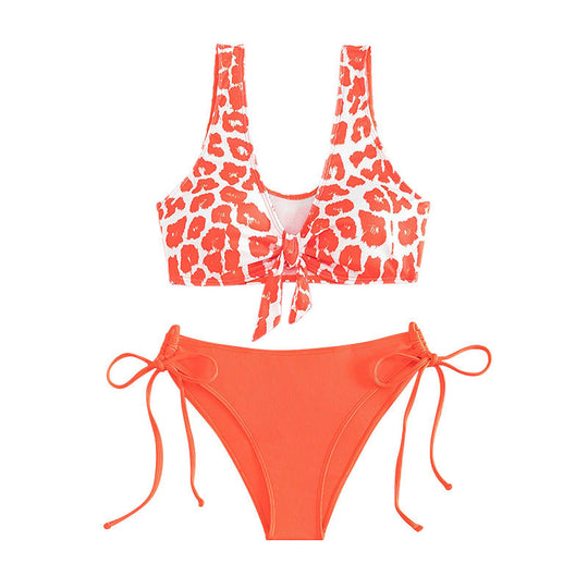 Damen Triangel-Bikini Set mit trendigem Leopardenmuster und verspieltem Knoten EB