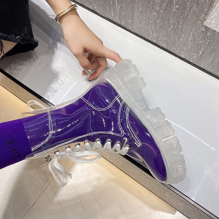 Damen trendige Stiefeletten im transparenten Design mit knalligem Detail EB