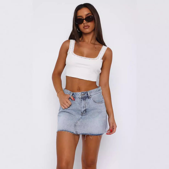 Damen-Crop-Top mit Häkelrand und minimalistischer Silhouette EB