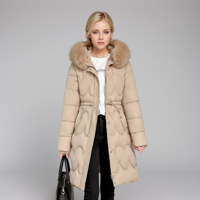 Damen modischer Puffer-Mantel mit abnehmbarem Kunstfellkragen und taillierbarem Gummizug EB