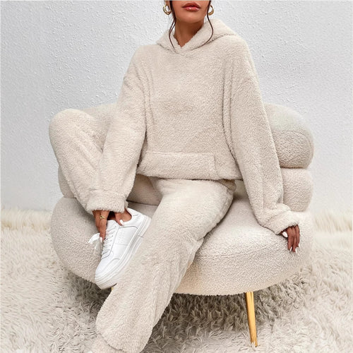 Damen Fleece-Loungewear-Set mit Kapuze und Taschen EB