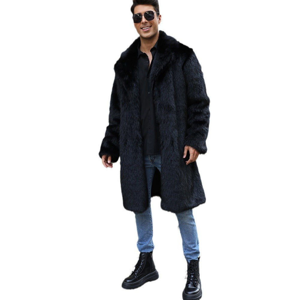 Herren Luxus Kunstfellmantel mit breitem Kragen EB