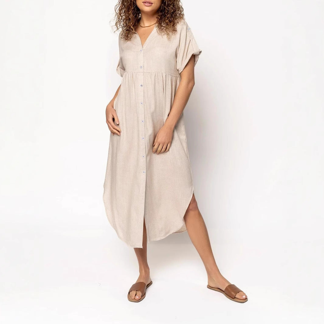 Damen Hemdkleid mit bodenlangem Schnitt und Knopfdetails EB