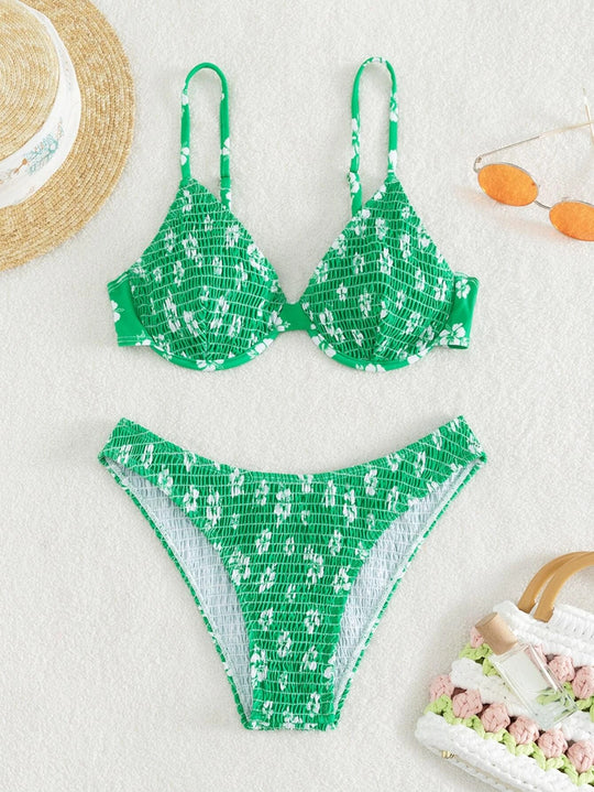 Damen Hochgeschnittener Bikini mit gepolstertem Oberteil und verstellbaren Trägern EB