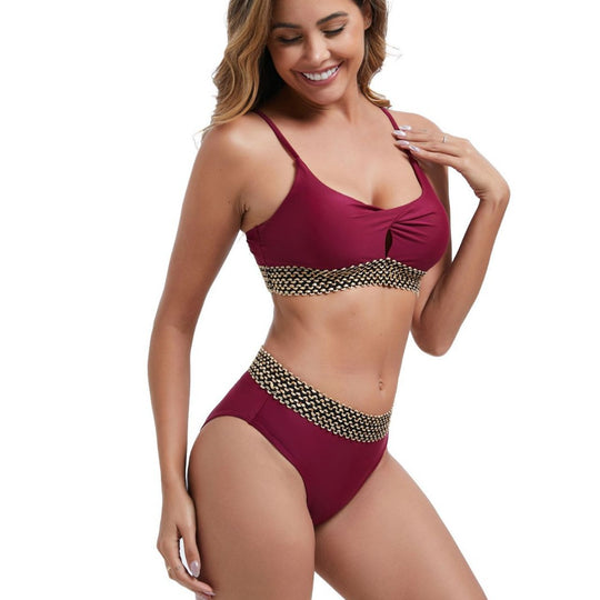 Damen Hoch tailliertes Bikini-Set mit dekorativem Knotendetail EB