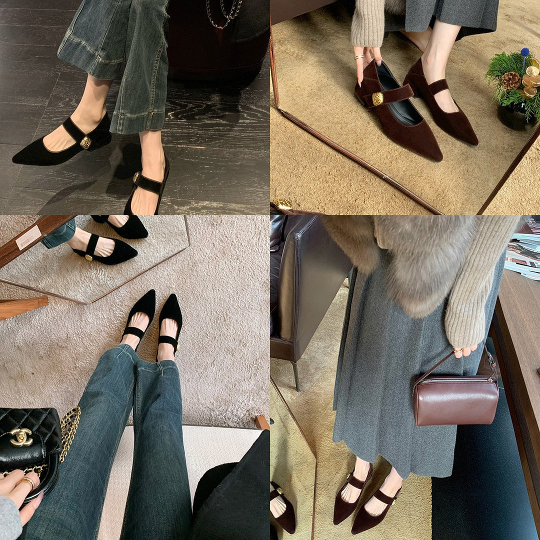 Damen elegante Mary Jane Pumps mit modischem Riemchen und goldener Schnalle EB