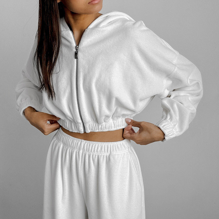 Damen lässiger Kapuzenpullover mit hohem Bund und weiten Hosen EB