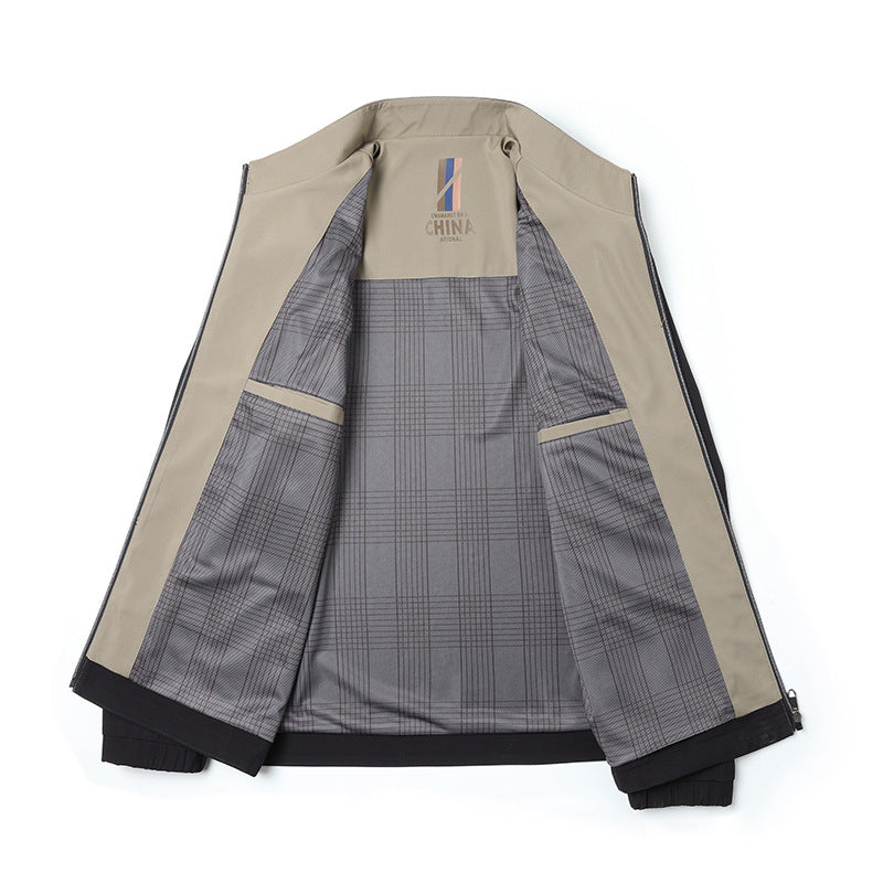 Herren nan leichte Harringtonjacke mit Stehkragen, Reißverschlusstaschen und kariertem Innenfutter EB