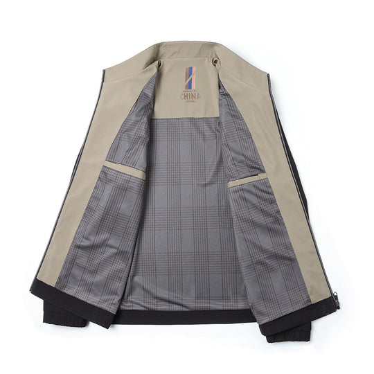 Herren nan leichte Harringtonjacke mit Stehkragen, Reißverschlusstaschen und kariertem Innenfutter EB