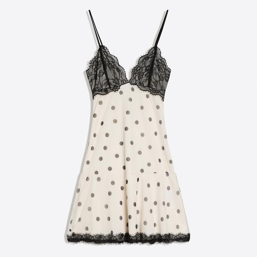 Damen Spitzenkleid mit Punkten und romantischen Details EB