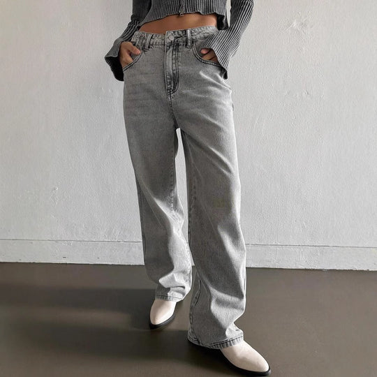 Damen weite Jeans im lässigen Vintage-Design mit hoher Taille und beständigem Stoff EB