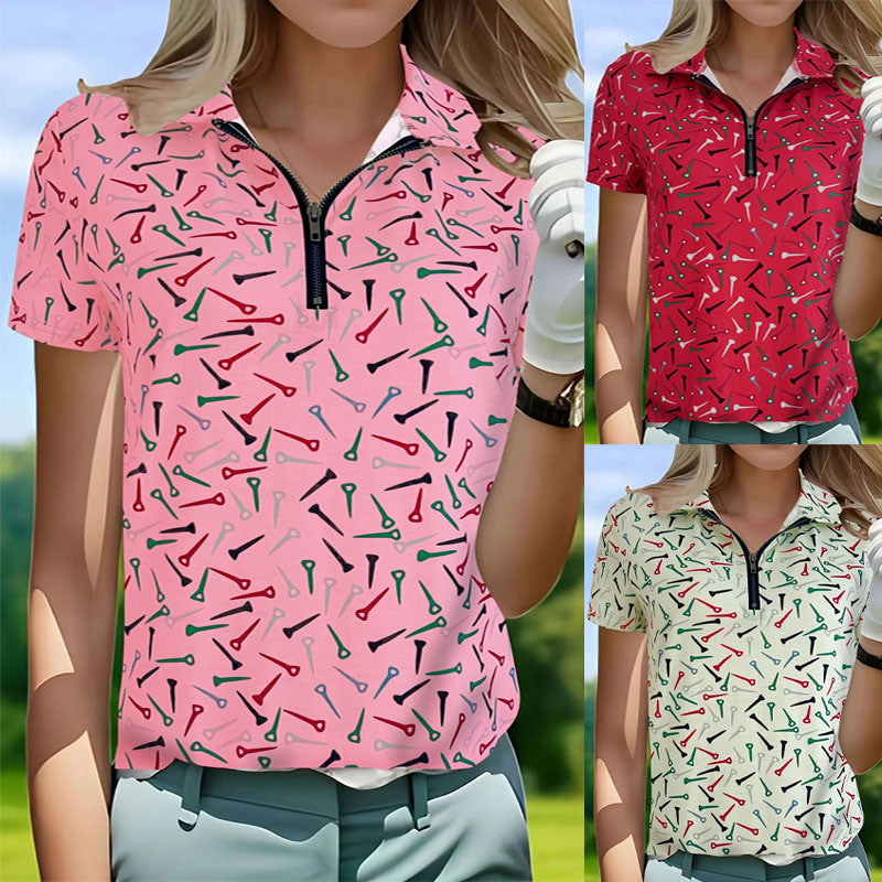 Damen Golfpolo mit modernem Reißverschluss und lebhaftem Design EB