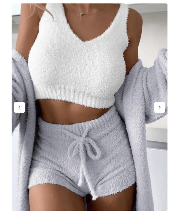 Damen kuscheliges Lounge-Set mit Cropped Top und Shorts EB