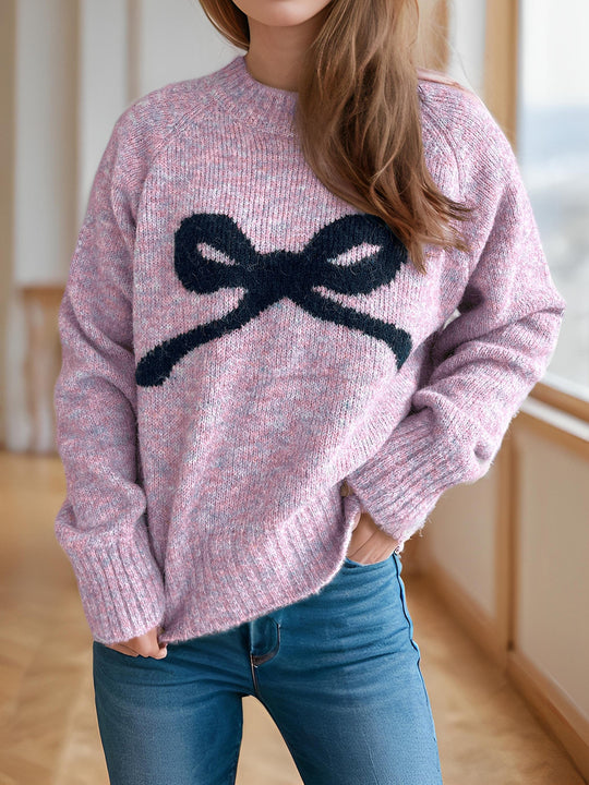 Damen gemütlicher Pullover mit verspieltem Schleifenmotiv EB