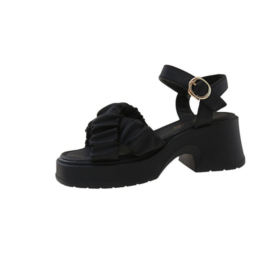 Damen Komfortable Wedge-Sandalen mit verspielt drapiertem Obermaterial EB