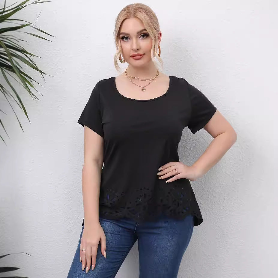 Damen Oberteil mit floralem Lochmuster EB