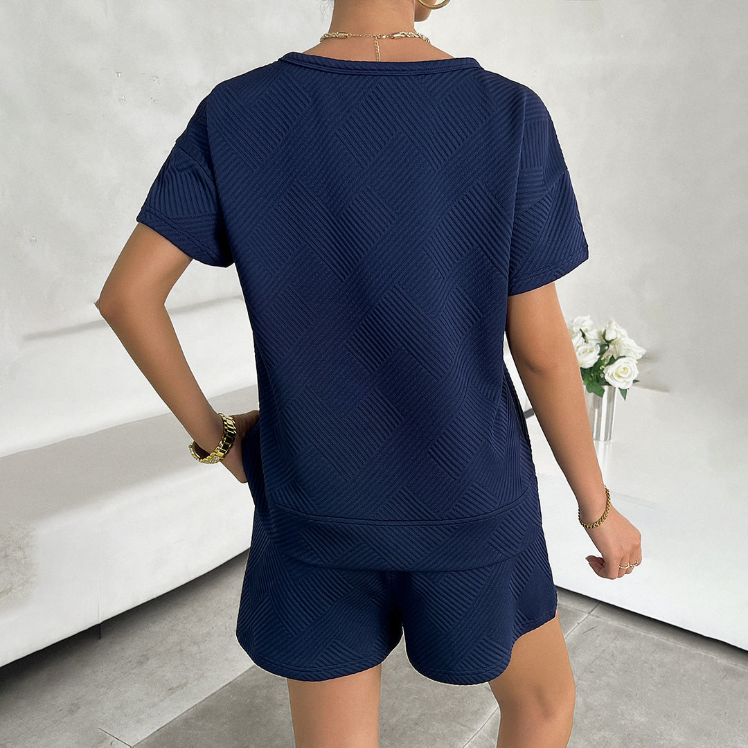 Damen Lässiges Freizeitset mit strukturiertem Oberteil und bequemen Shorts EB