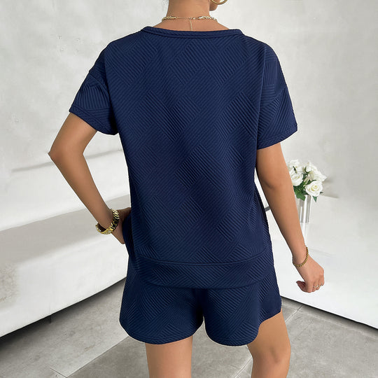 Damen Lässiges Freizeitset mit strukturiertem Oberteil und bequemen Shorts EB