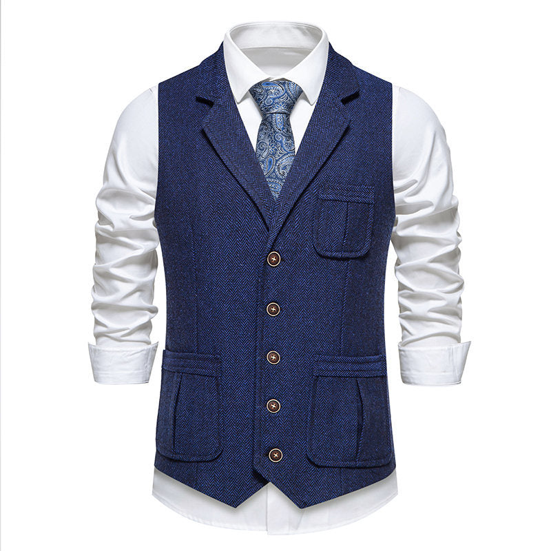 Herren elegante Tweed-Anzugweste mit praktischen aufgesetzten Taschen und klassischem Schnitt EB