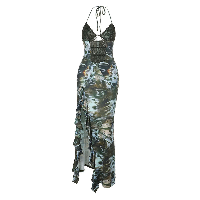 Damen Maxikleid mit Spitzen-Oberteil und asymmetrischem Schlitz EB