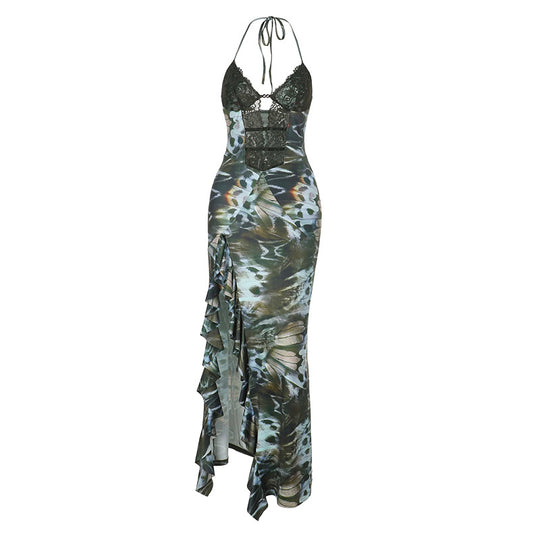 Damen Maxikleid mit Spitzen-Oberteil und asymmetrischem Schlitz EB