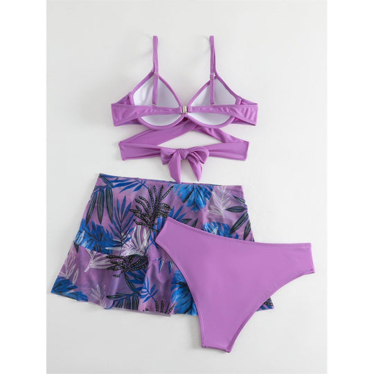 Damen Triangel-Bikini-Set mit hochwertigem Wickel-Oberteil und passendem Rock EB