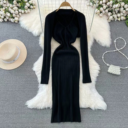 Damen elegantes Maxikleid mit raffinierten Falten und tiefem Ausschnitt EB