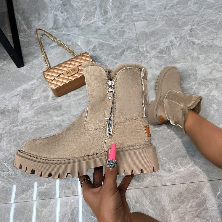 Damen  gefütterte Kurzstiefel aus Veloursoptik mit Teddy-Futter und seitlichem Reißverschluss EB