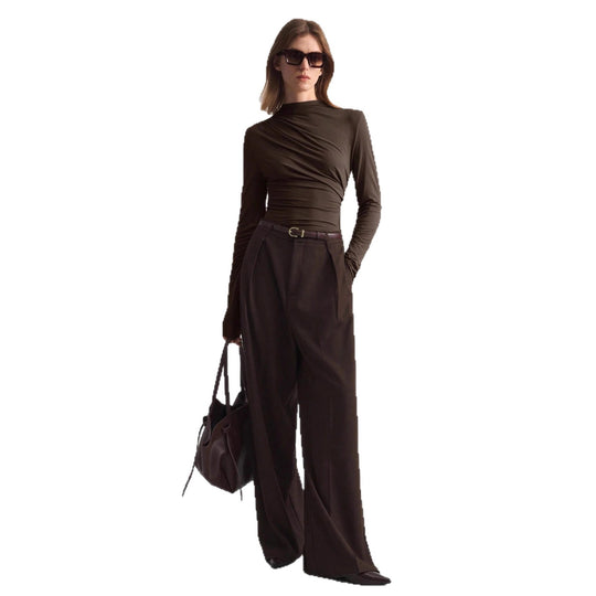 Damen nan schmal geschnittenes Langarmshirt mit asymmetrischer Drapierung und seitlicher Raffung EB
