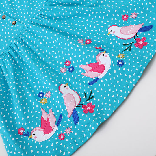 Mädchen Langarmkleid mit verspieltem Vogel-Design EB