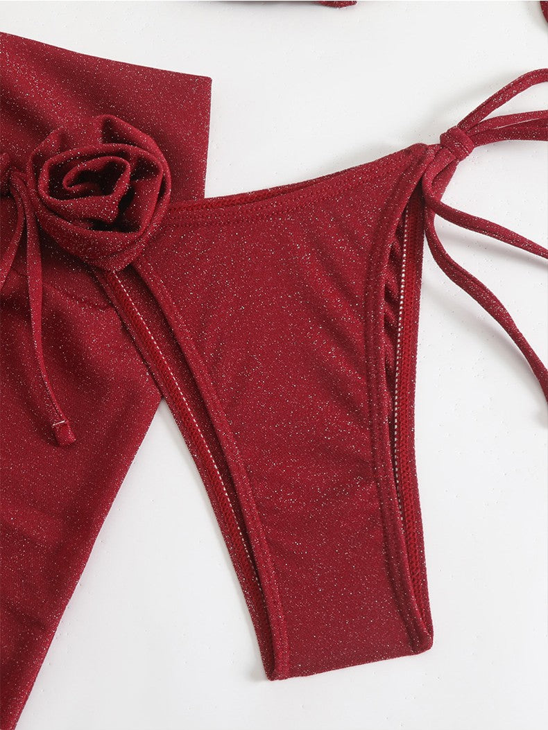 Damen Glitzernder Triangel-Bikini mit elegantem Wickelrock EB